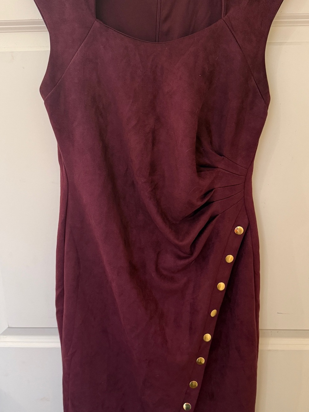 Shelby & Palmer Wine Sleeveless Midi Dress with Gold Buttons